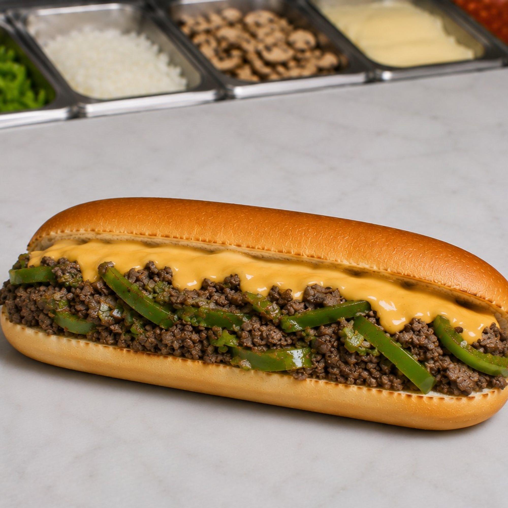 Green Pepper Cheesesteak Submarine