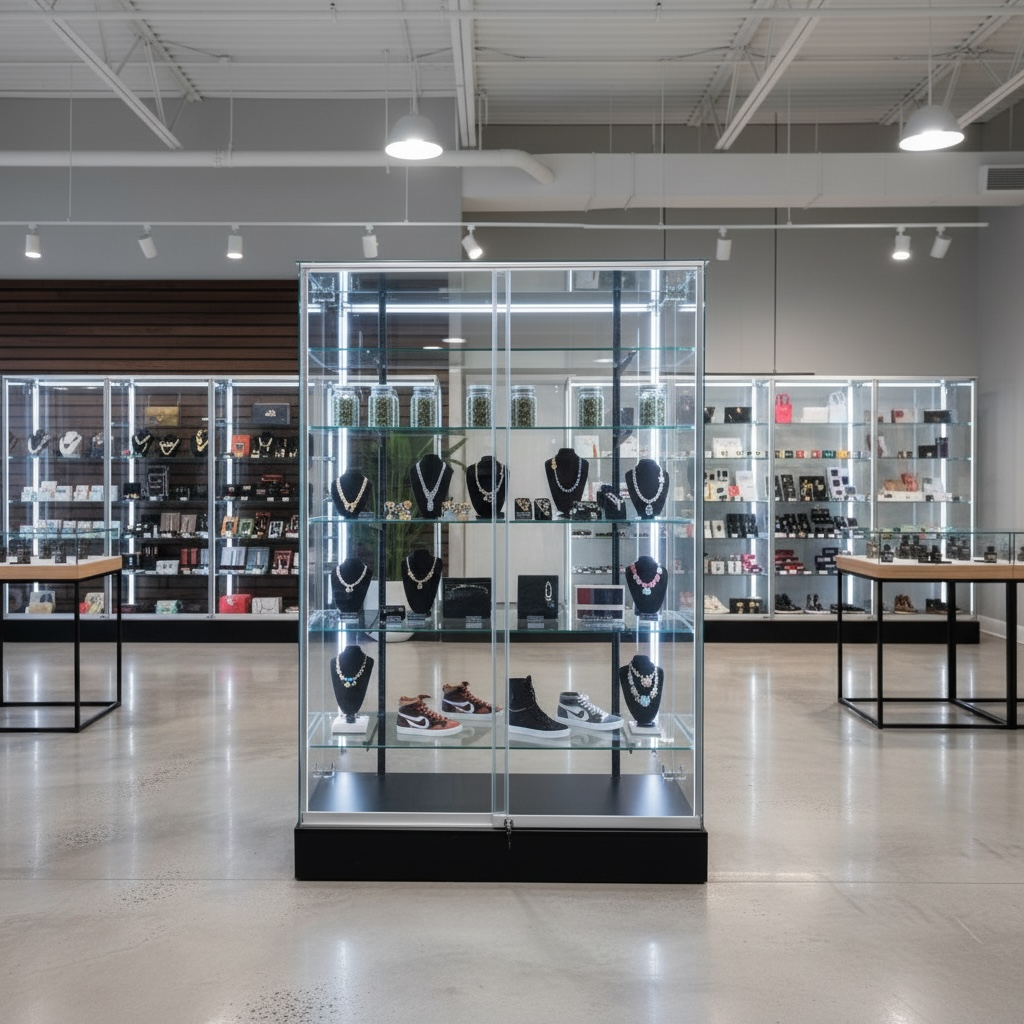 6 feet Frameless glass wallcase with led lights and locks