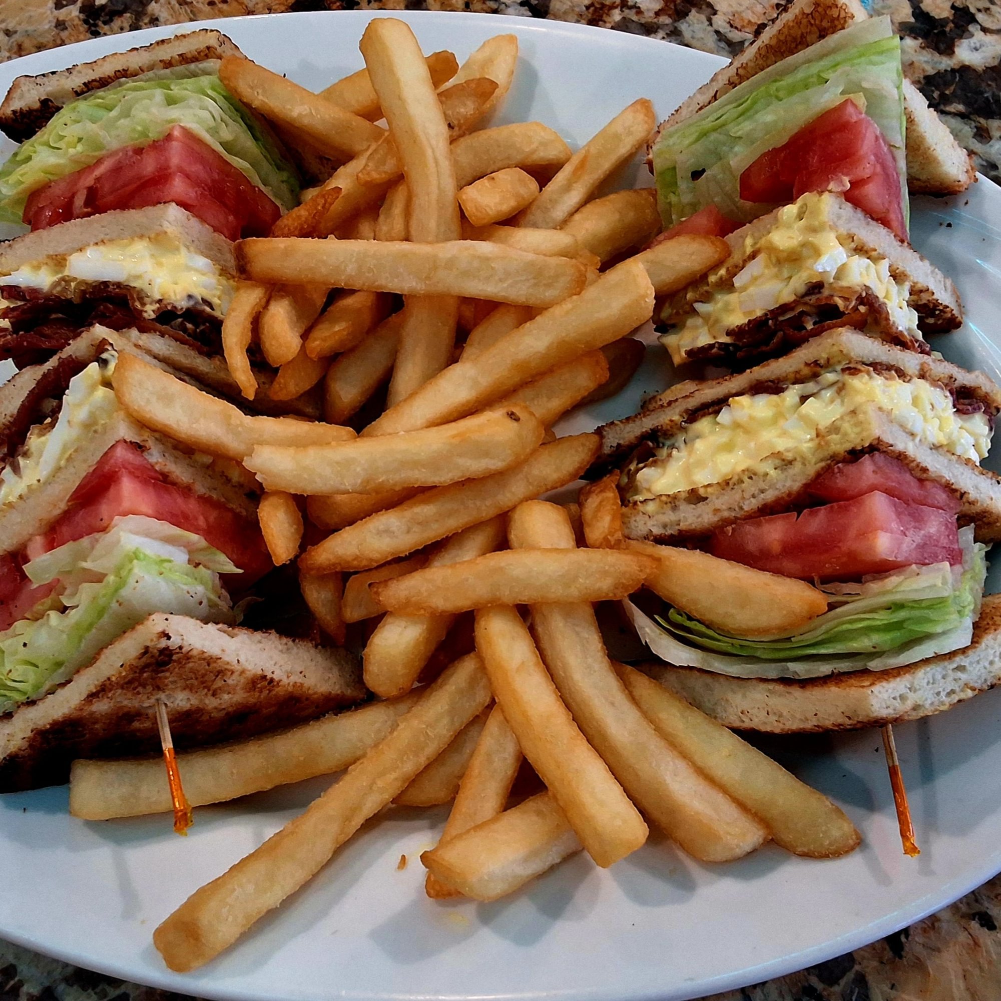 Egg Salad and Bacon Club Sandwich