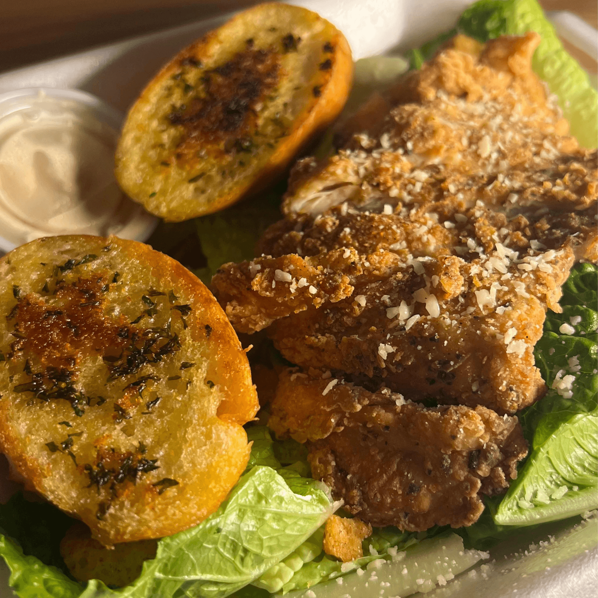 Crispy Chicken Breast Caesar Salad
