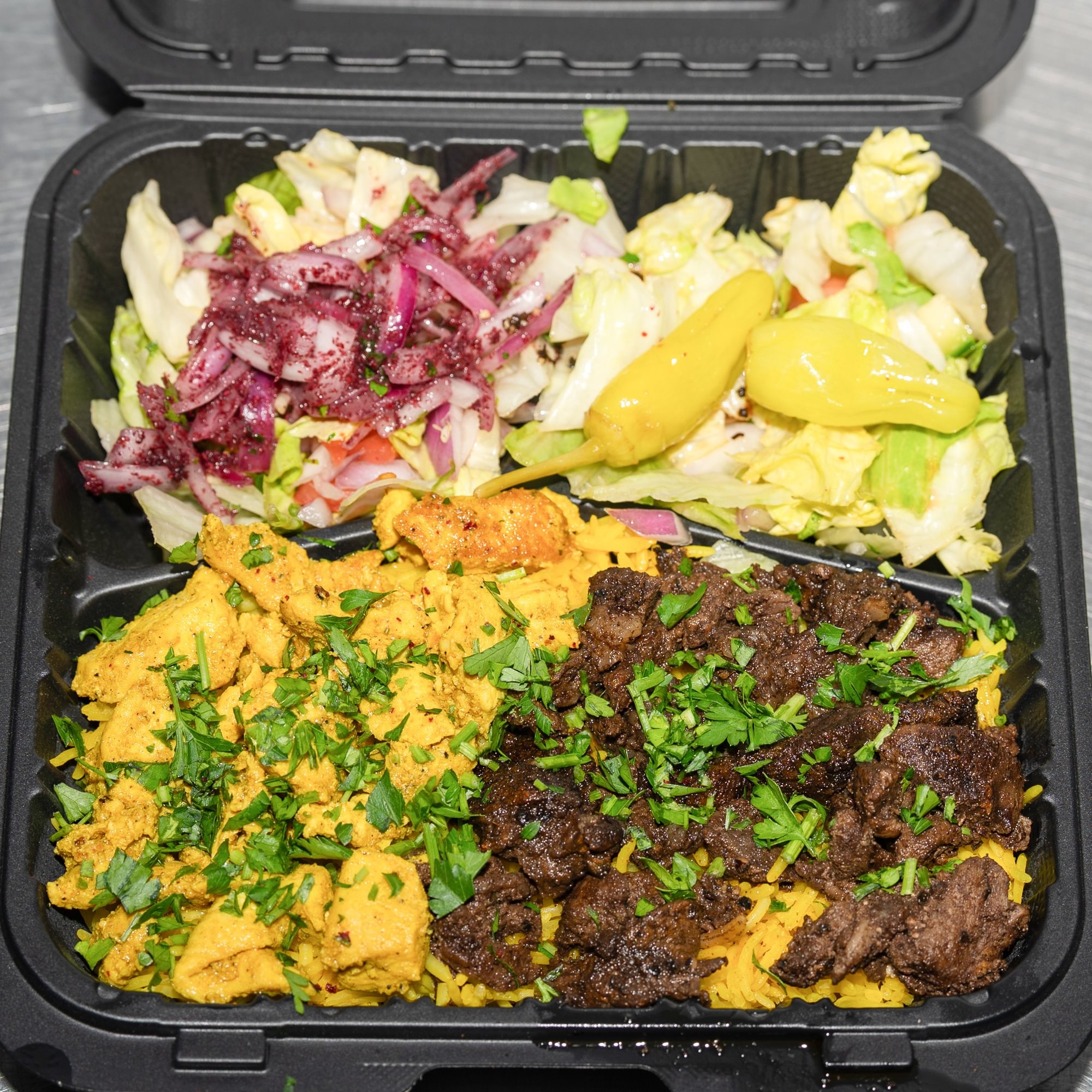 Grilled Lamb and Chicken on Rice with Salad+Soda