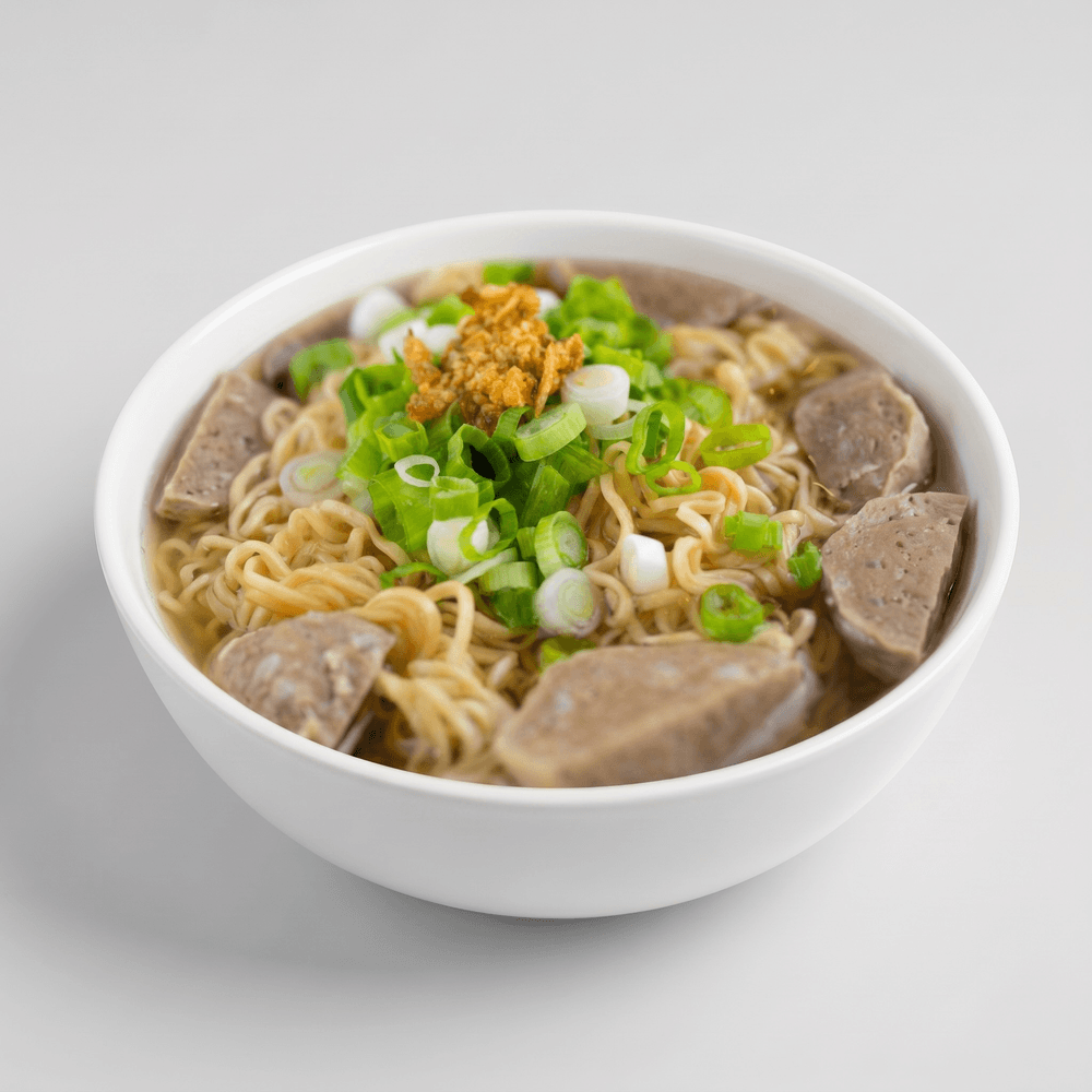 Street Style Meat Balls Fried Noodle Soup