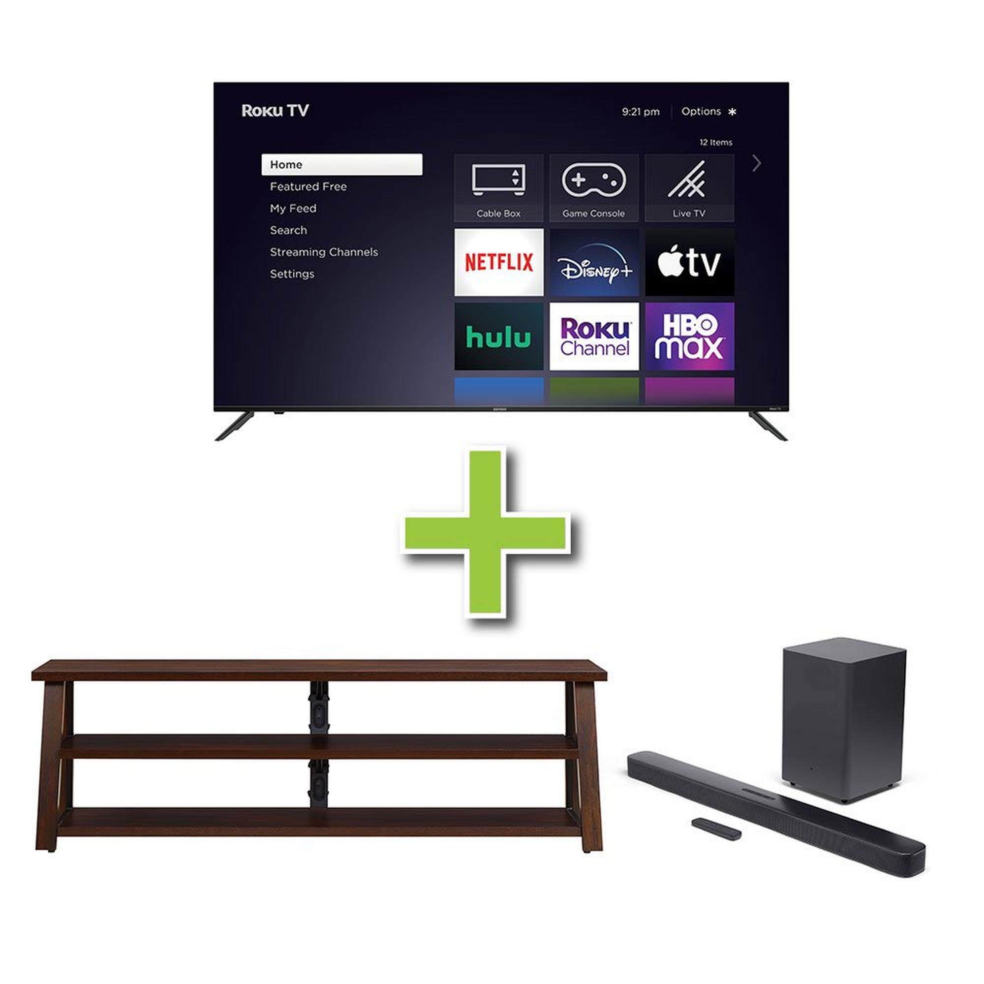 75" Element TV w/ Soundbar & TV Stand
