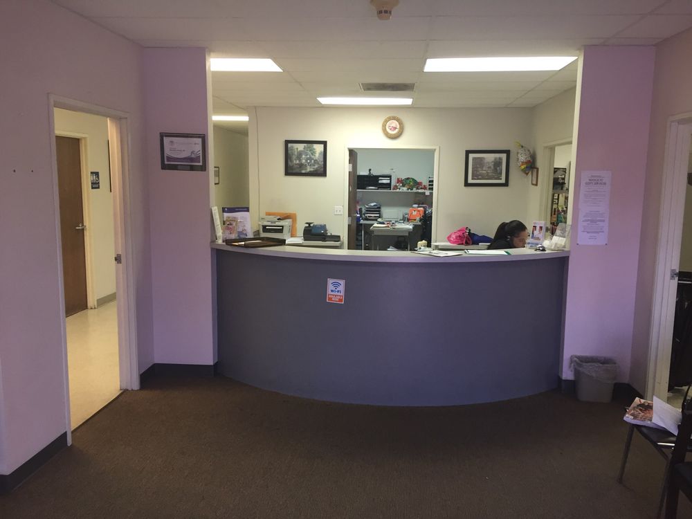 This is the front desk where you will find a welcoming receptionist.