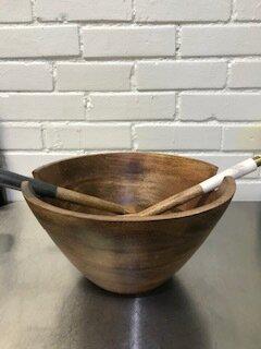 WOODEN SERVING BOWL & UTENSIL SET