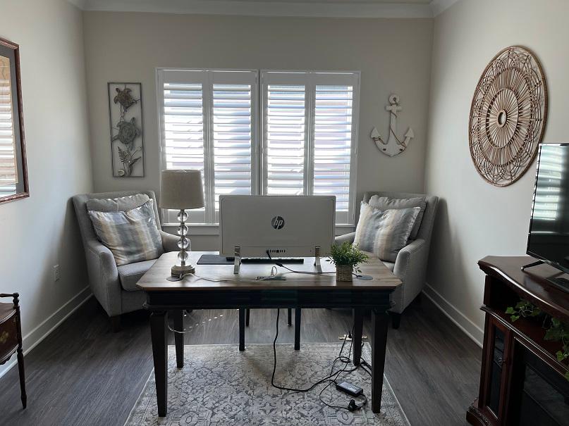 This home office from Phillipsburg is so relaxing- it's like a living room! We think it's because of our Plantation Shutters, which are a beautiful way to keep it nice and shady.