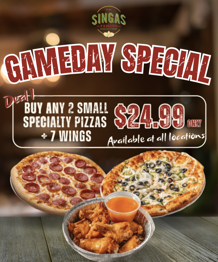 Any 2 Small Specialty Pizzas & 6 Wings