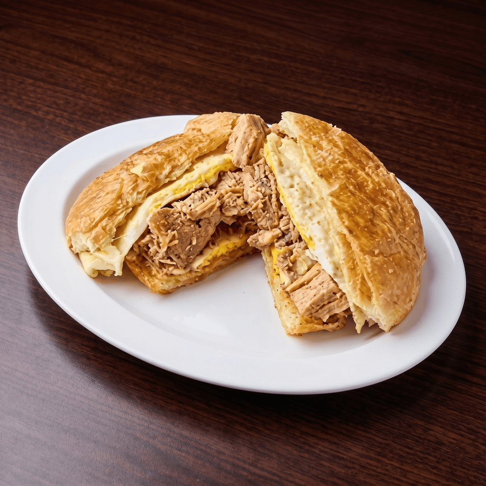 Pork, Cheese and Egg on Hard Roll Sandwich