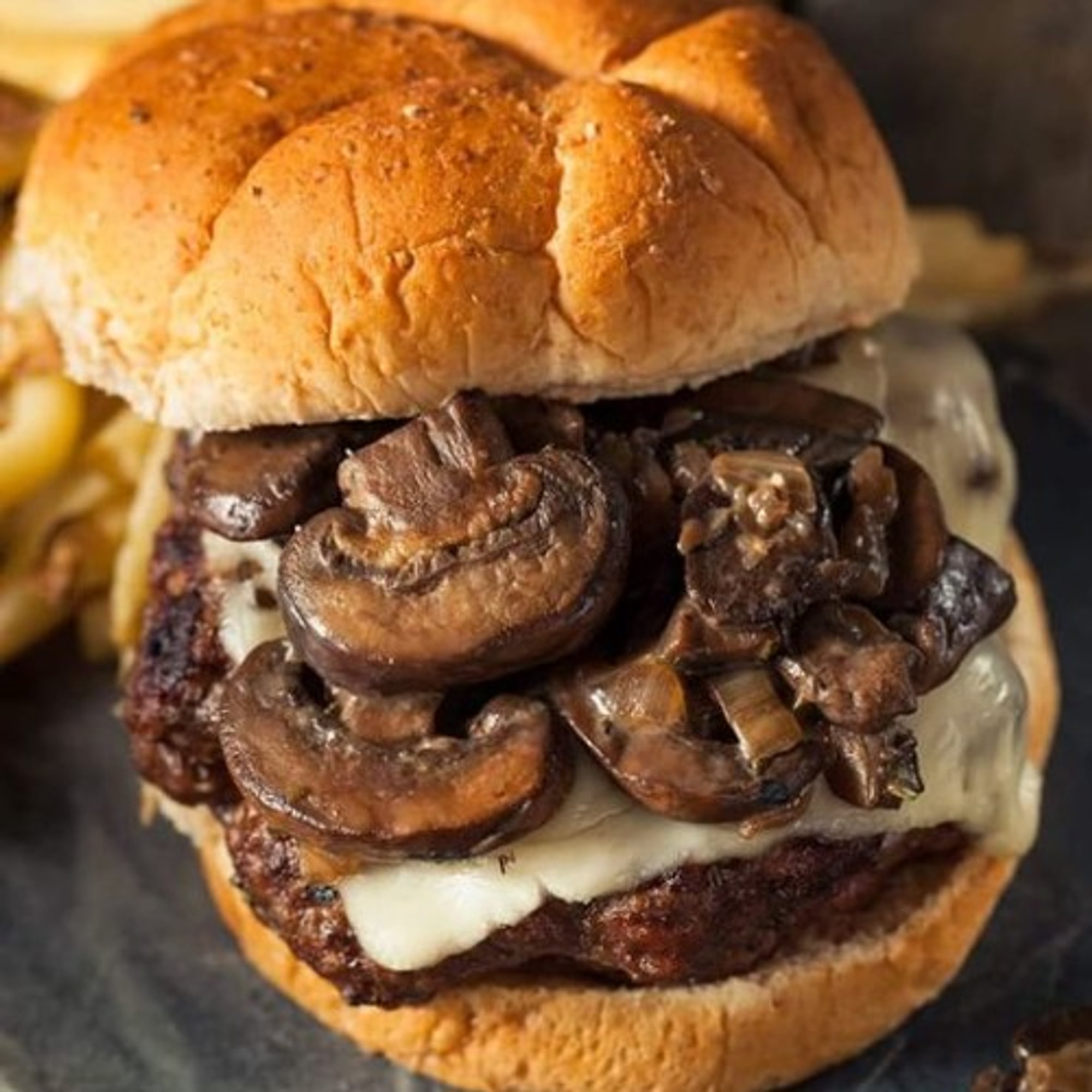 Vegan Swiss Mush Burger: