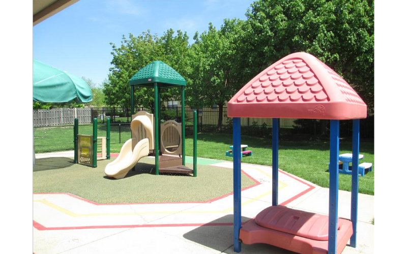Our Toddler and Discovery Preschool playground is a safe and inviting space for them to enjoy large motor play!