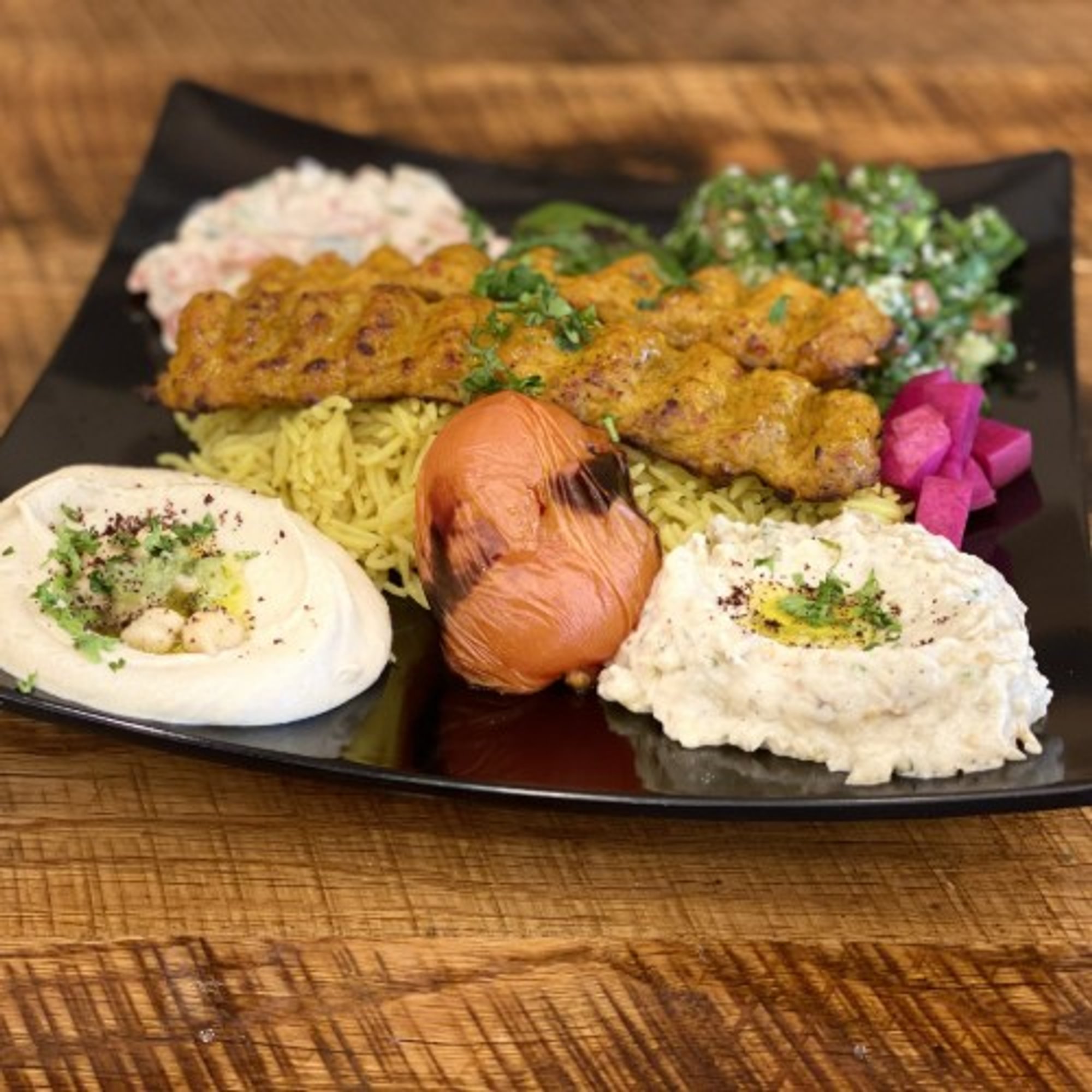 Spicy Kufta Chicken Kabob Platter