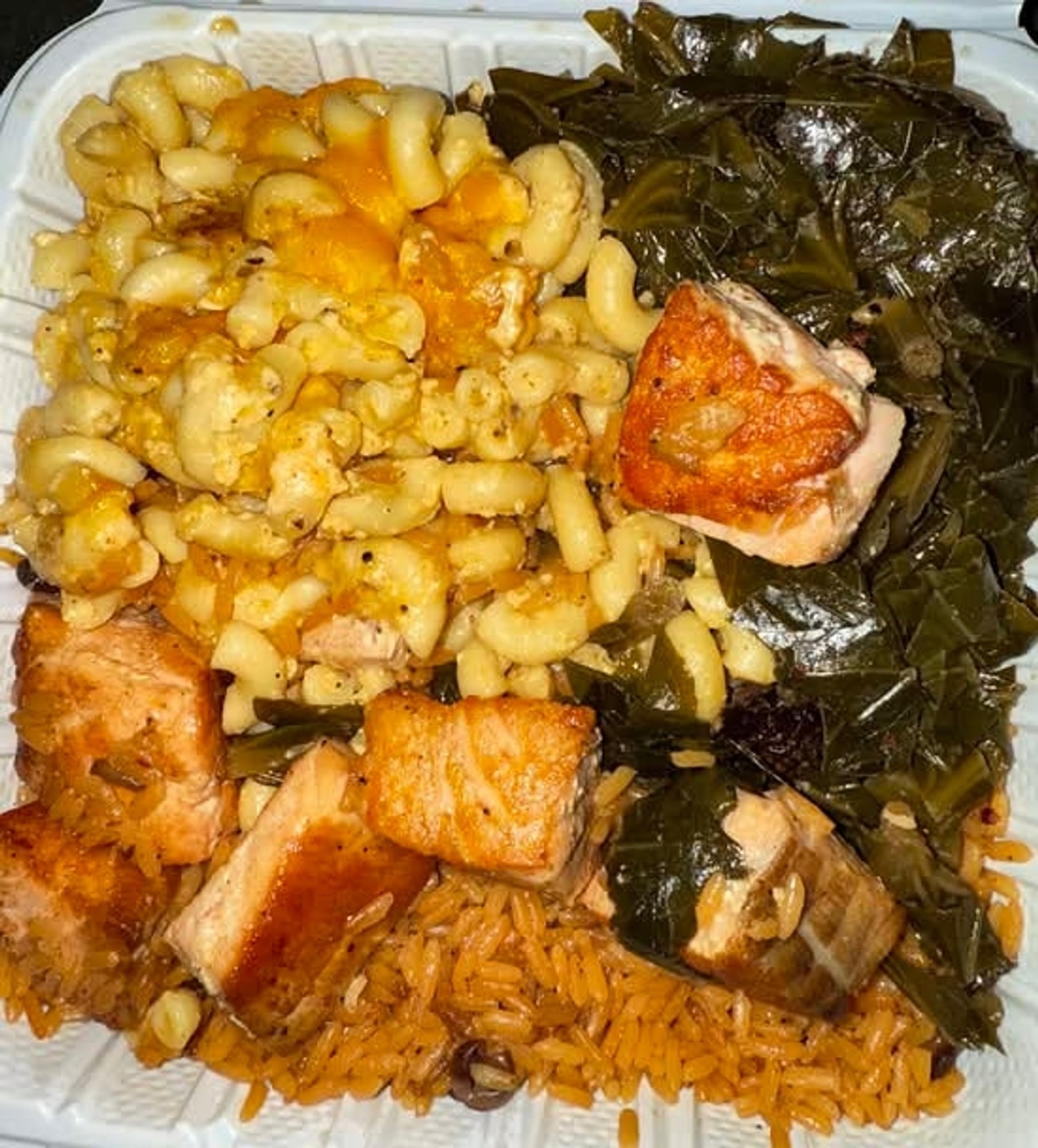 6pc Salmon Bites Over Rice w 2 Premium Sides