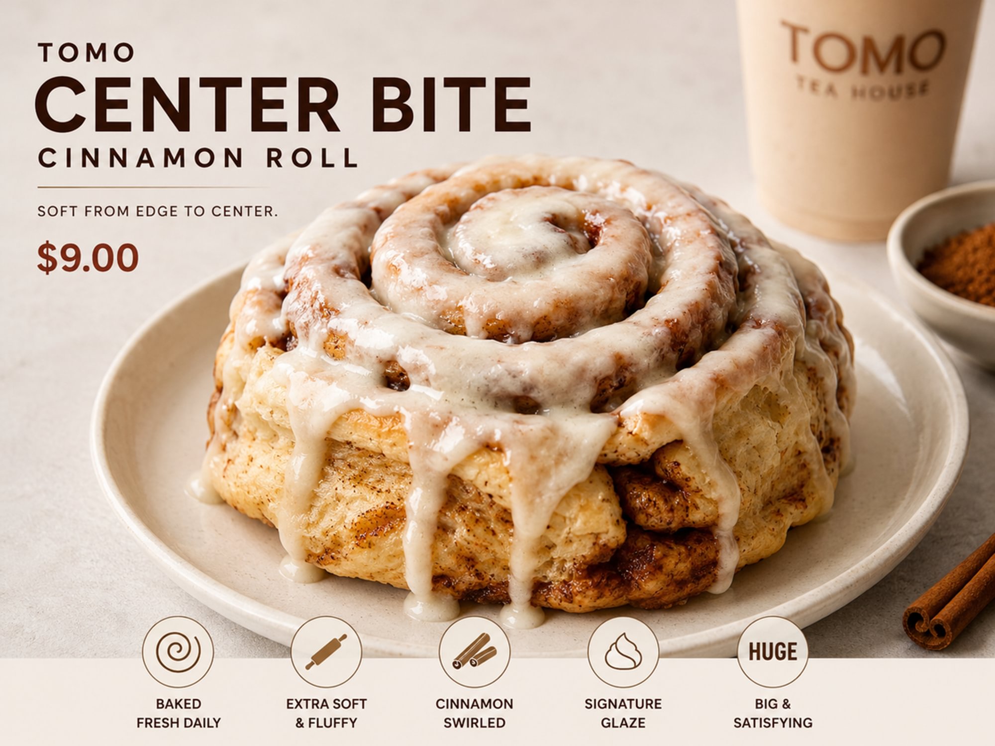 TOMO Center Bite Cinnamon Roll Single (up to 30 min prep time)