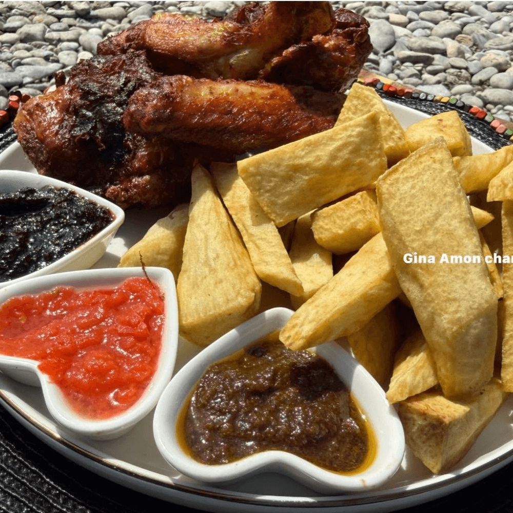 Fried Yam With 2 Pc Chicken/ Turkey