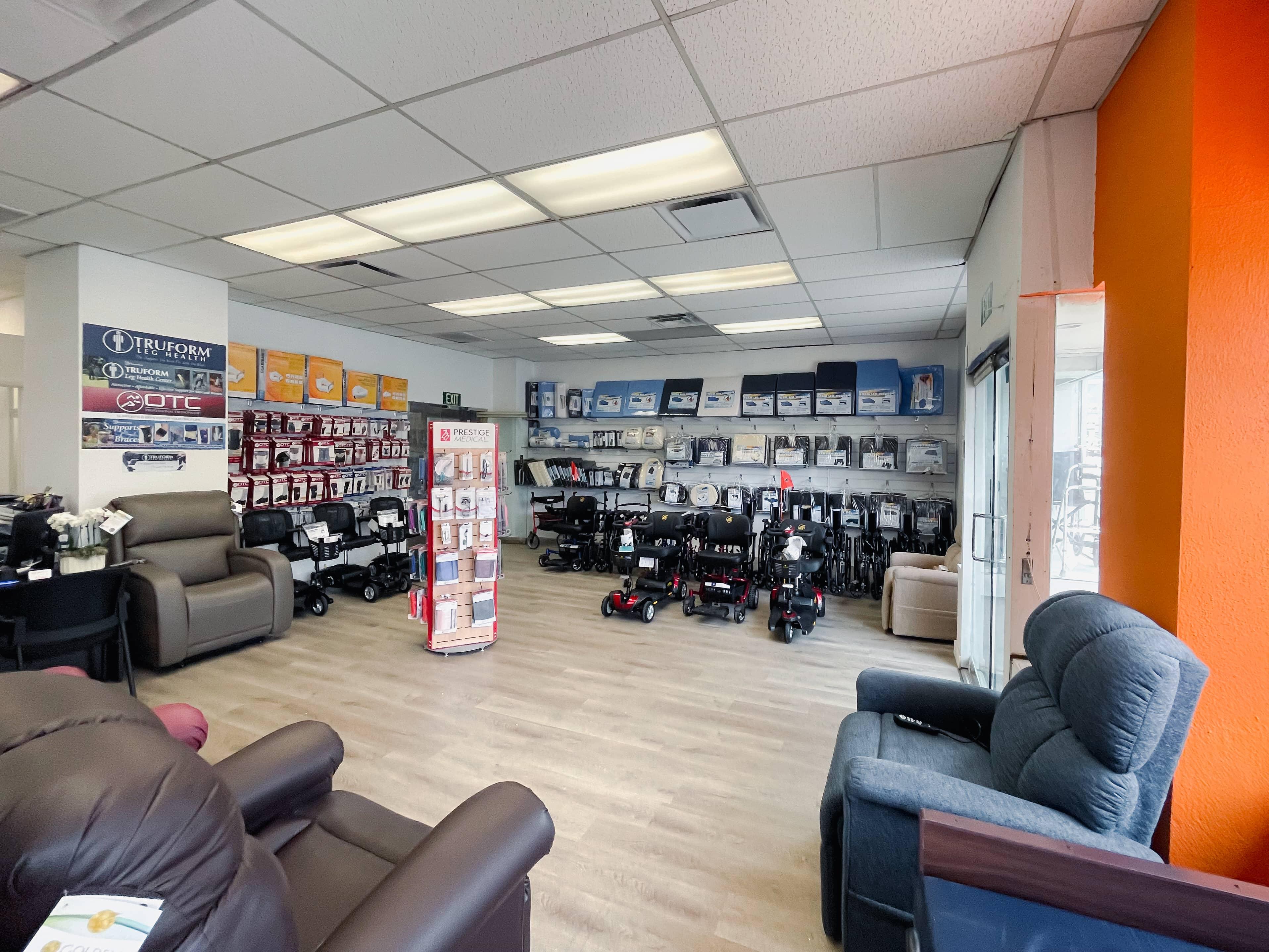 massage chairs for physical therapy in a medical supply store