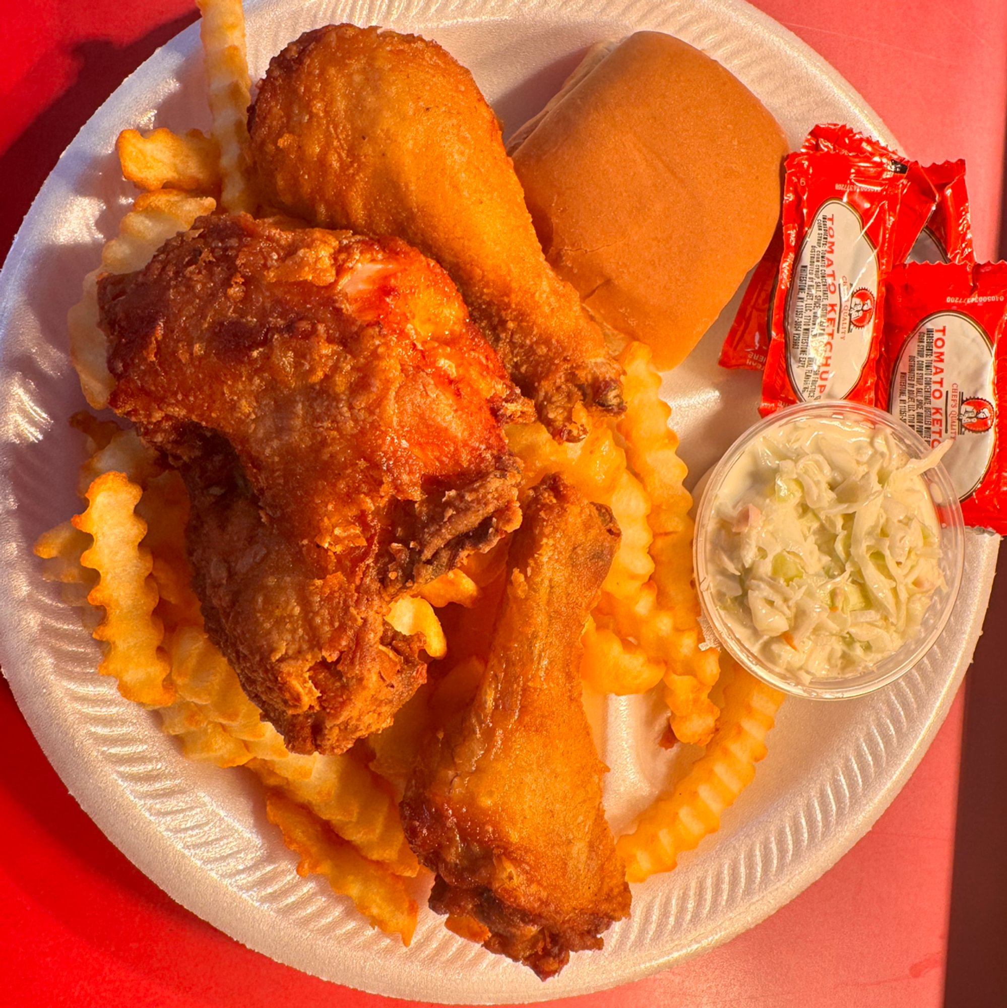 3 PC 1Breast 2Legs Dinner Includes Fries, Slaw & Roll