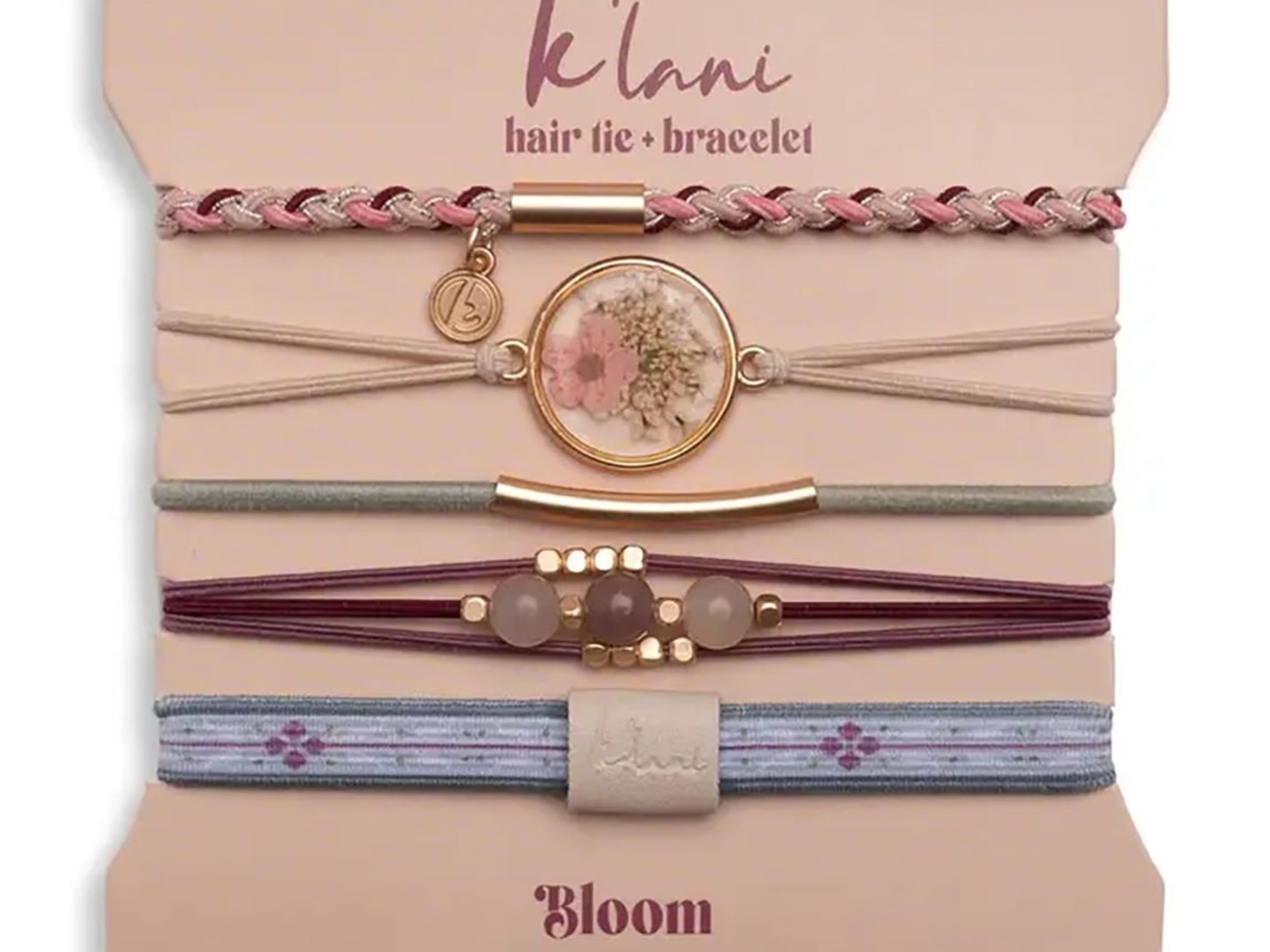 "Bloom" Maroon and Pink with Pressed Flowers Hair Tie Bracelets