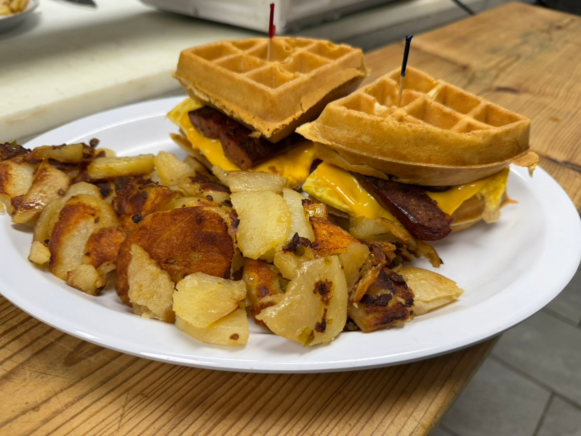 Belgian Waffle with Two Eggs & Meat