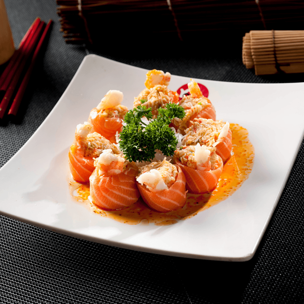 Salmon Sashimi with Spicy Shrimp & Crab
