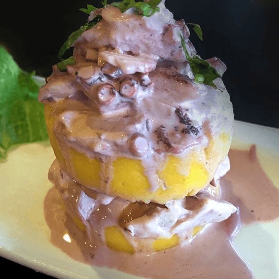 Causa Pulpo Al Olivo / Octopus with Olive Sauce