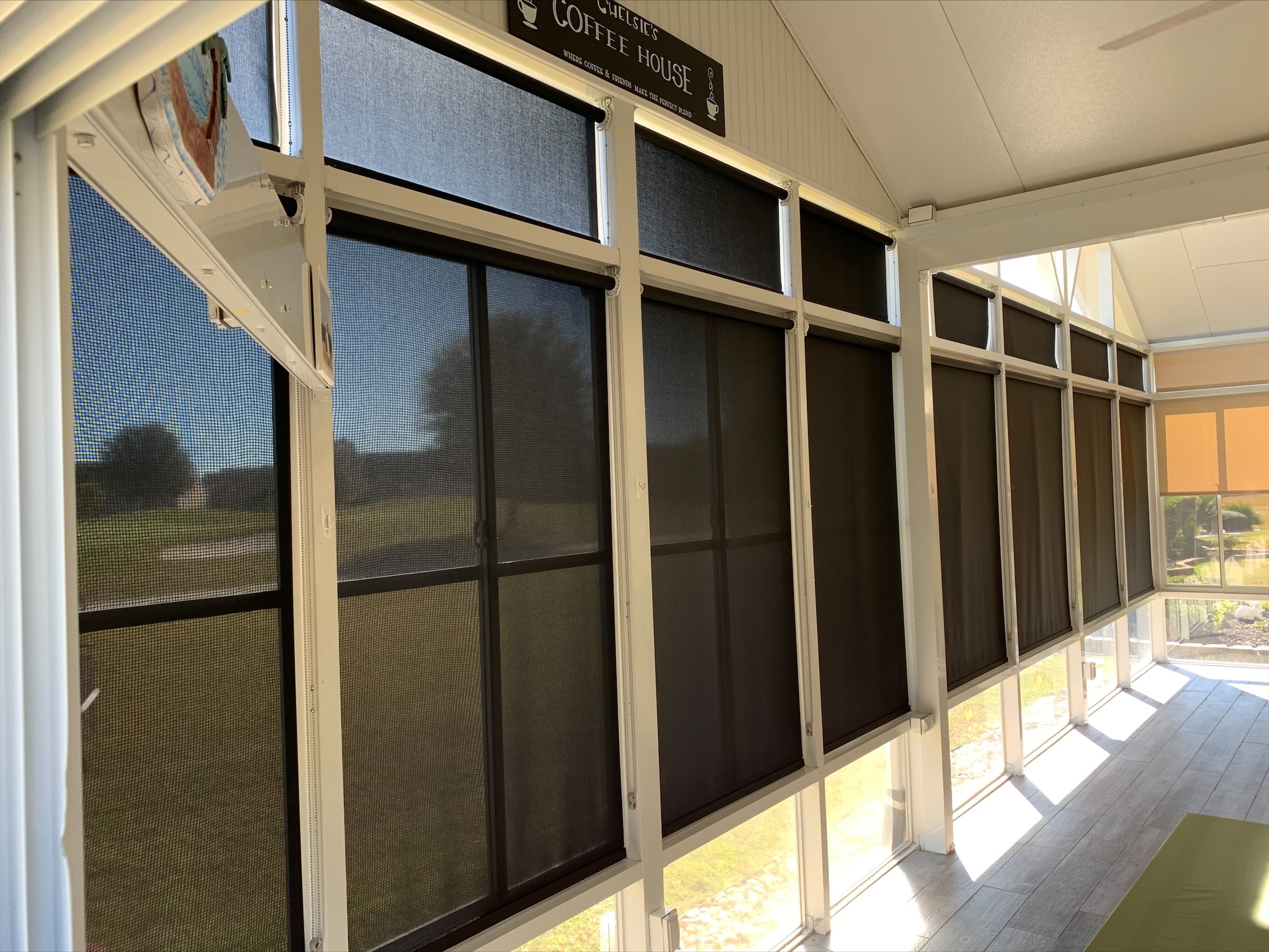 The addition of Solar Shades to your porch or lanai will be a great addition going into summer time! Solar shades help reduce the amount of UV rays that come through your windows!