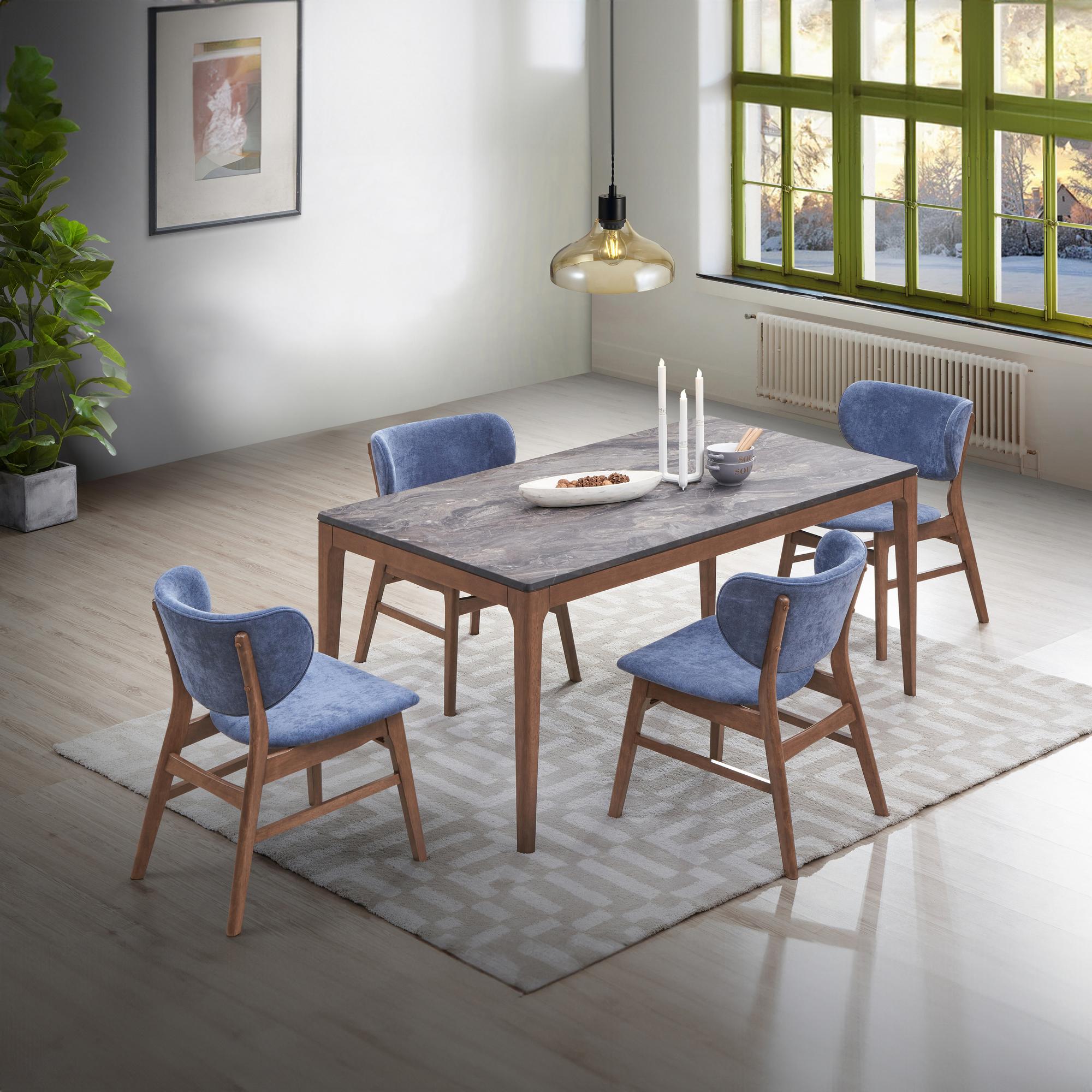 Beevis Table w/4 Chairs - Walnut and Stone 