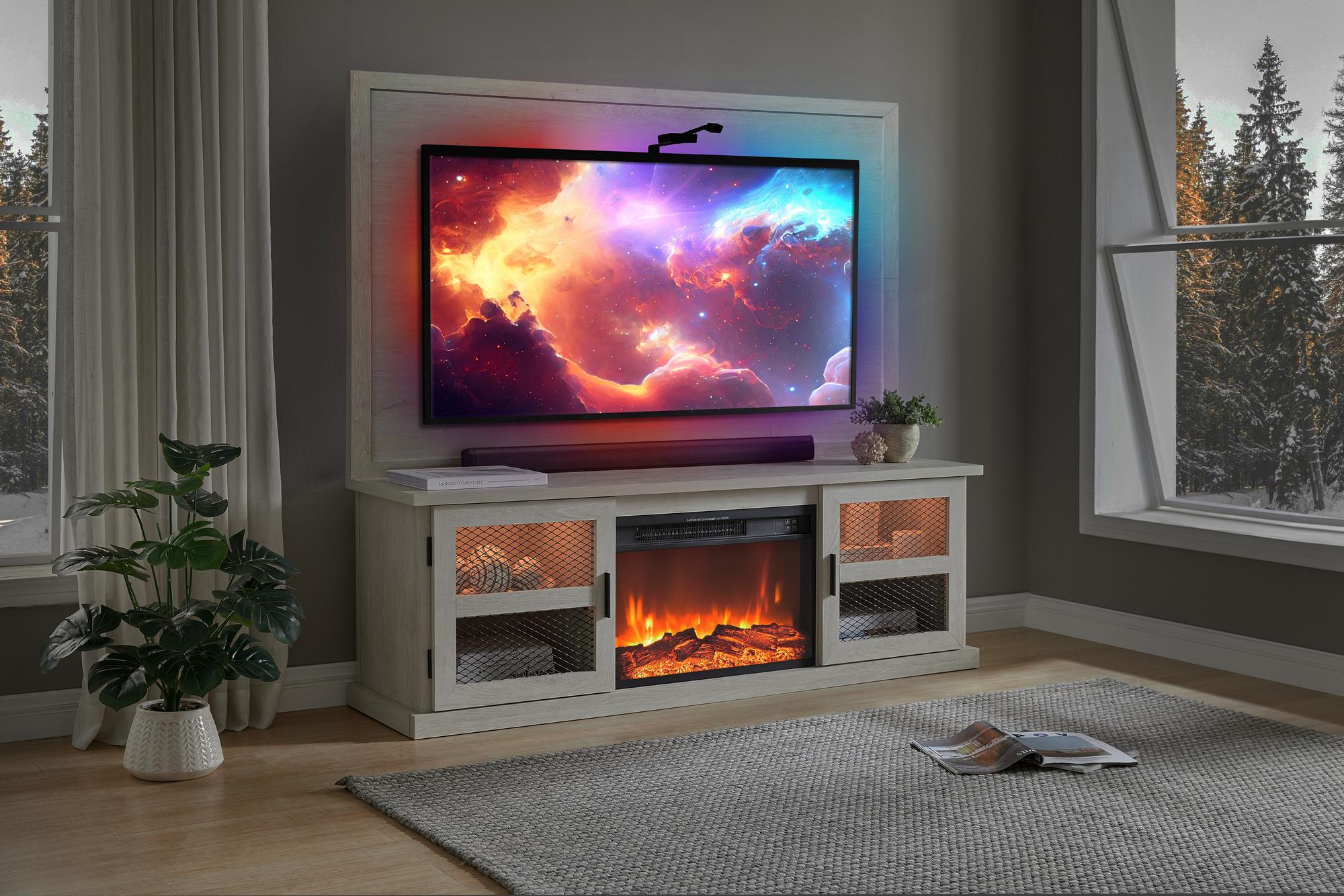 Elliot 62" TV Stand w/Backboard & Fireplace 