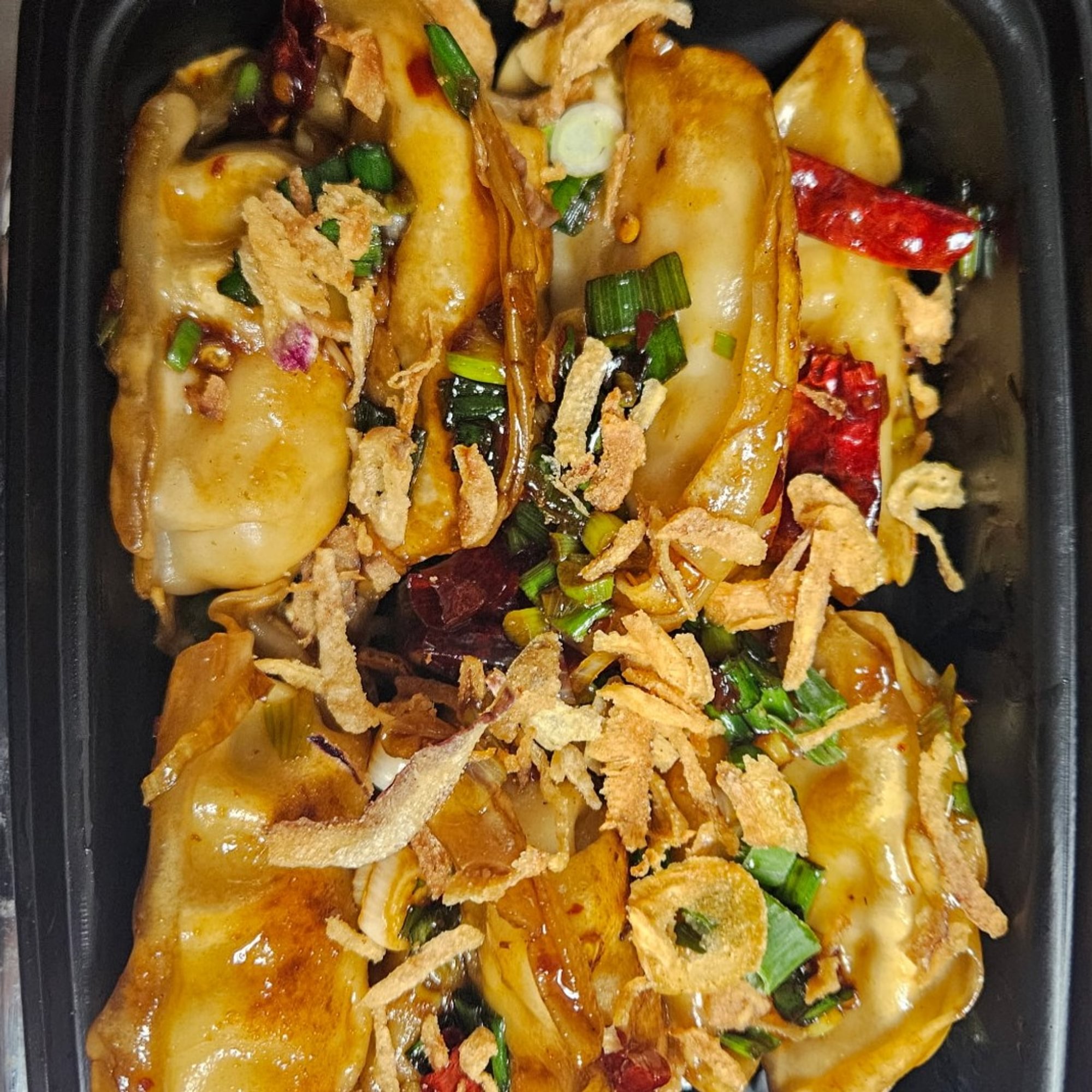 11B. "New" Szechuan Chicken Pot Stickers (12) (Hot & Spicy)