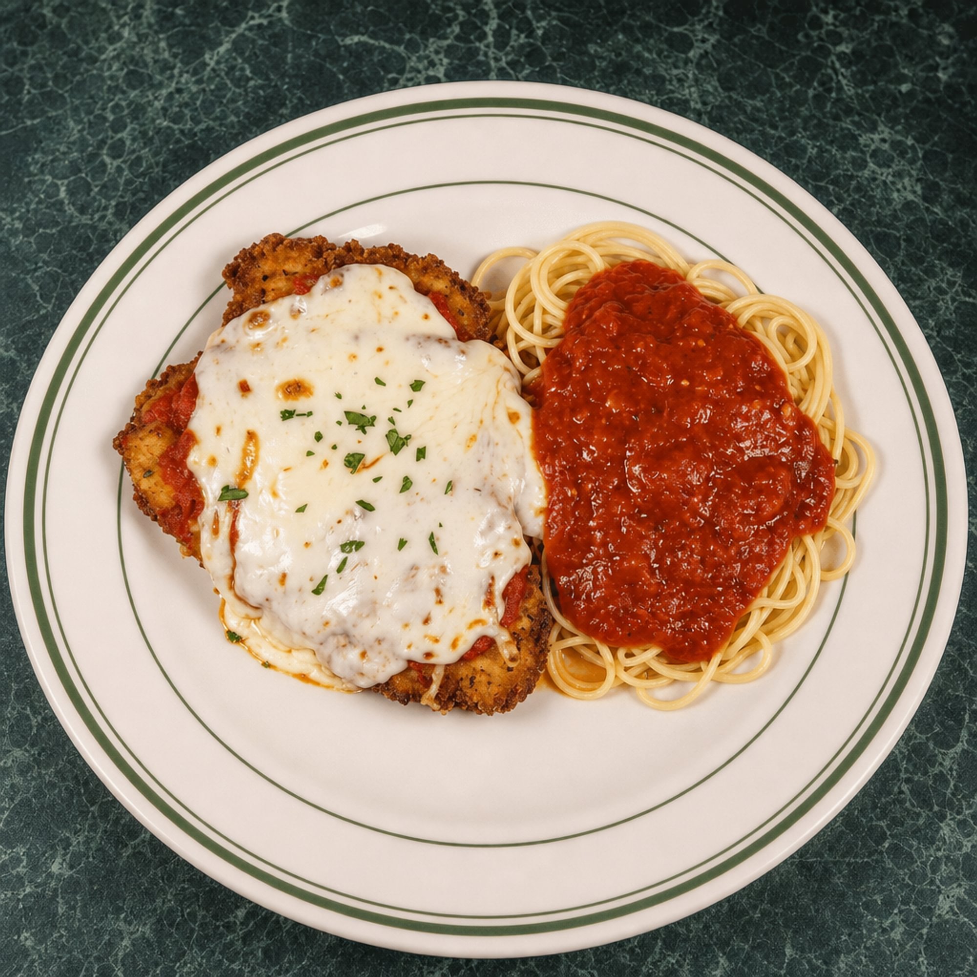 Chicken Parmigiano w. Spaghetti Marinara