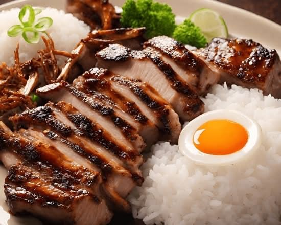 Steamed Rice - Steamed Rice w/ Charbroiled Pork