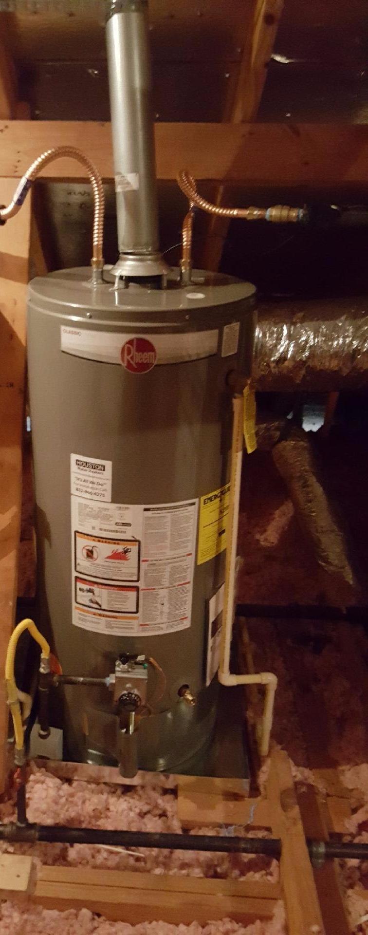 40 Gallon Short Natural Gas Rheem Professional Classic Series PROG40S-38N RH62 water heater attic install