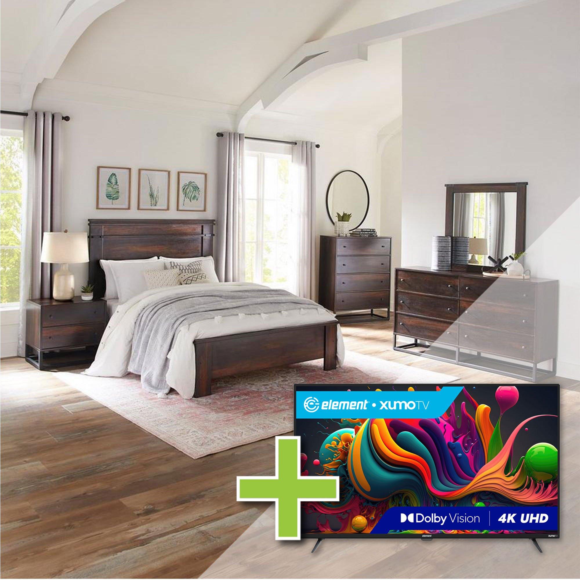 Queen Wallace Bed w/Chest, Dresser, Mirror, Nightstand + 50" Element TV