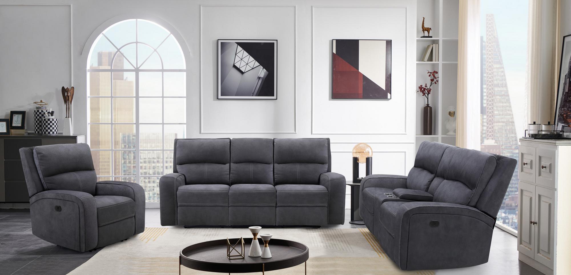 Vaquaro Reclining Sofa, Loveseat, & Chair - Slate Grey