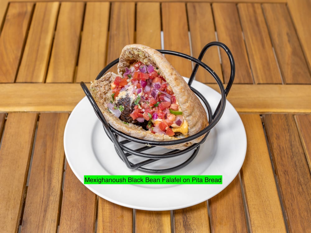 Mexiganoush Black Bean Falafel babaghanoush, chipotle mayo, pico de gallo