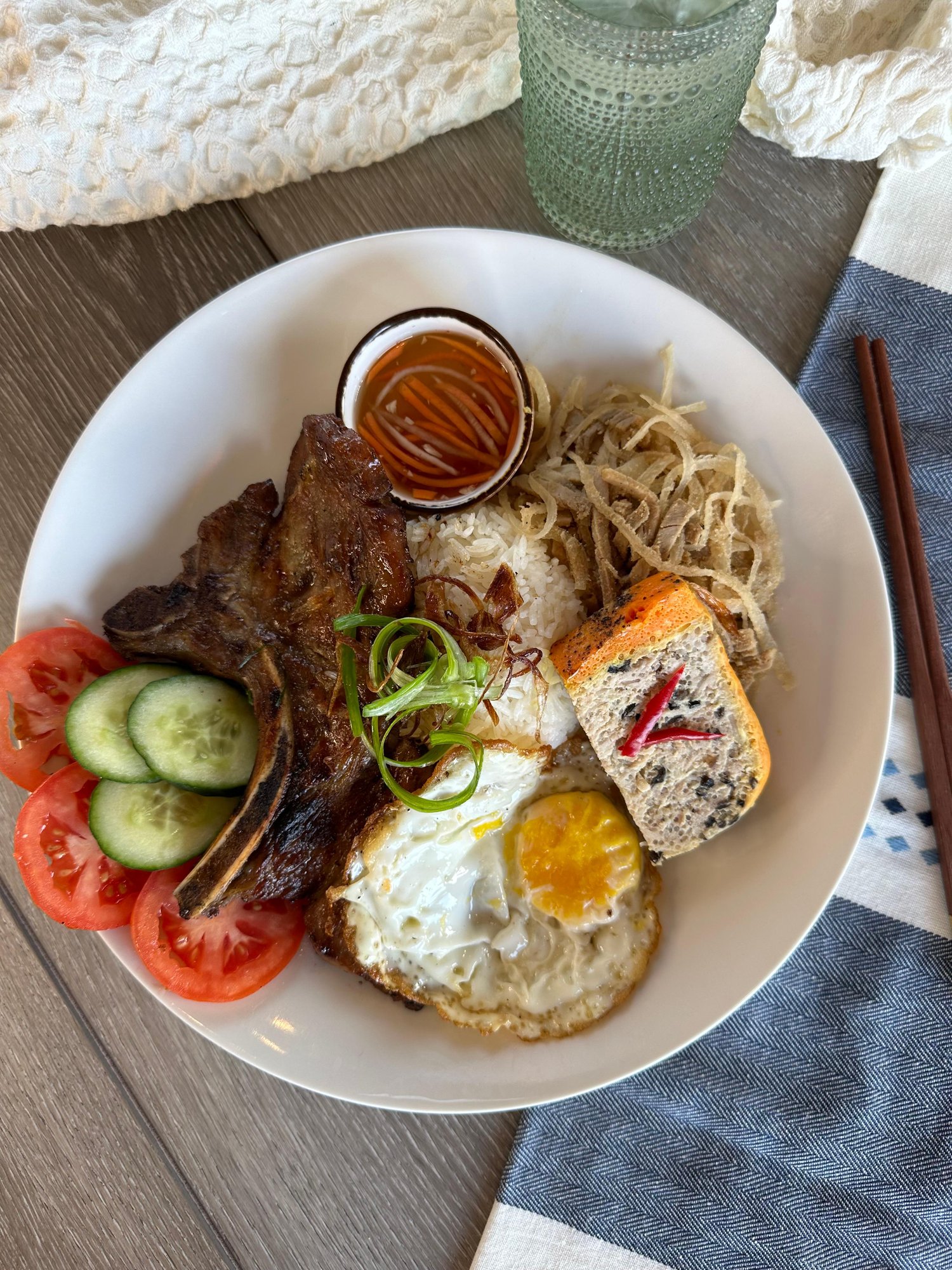 Saigon Rice Platter (Com Suon, Bi, Cha, Chao Tom)