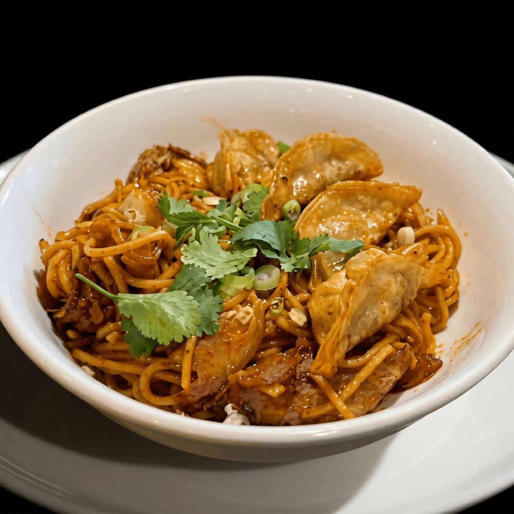 Fried Dumplings & Pork Belly Kimchi Noodle