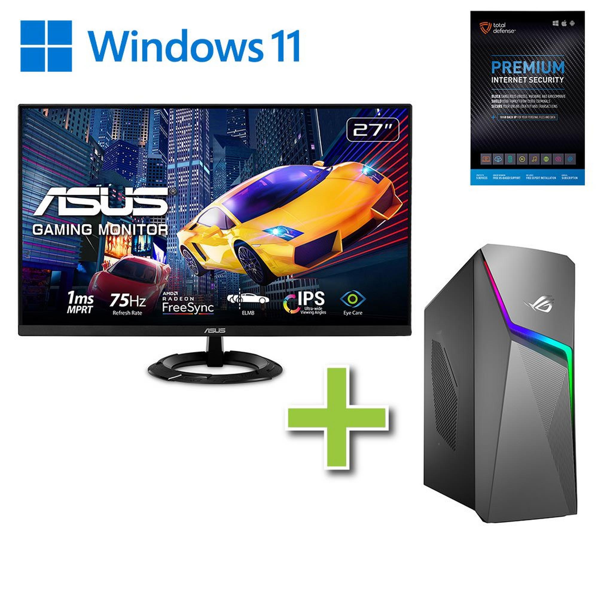 ASUS Gaming Desktop, 1TB HDD, 8GB RAM, 27" IPS Monitor, & Total Defense Internet Security