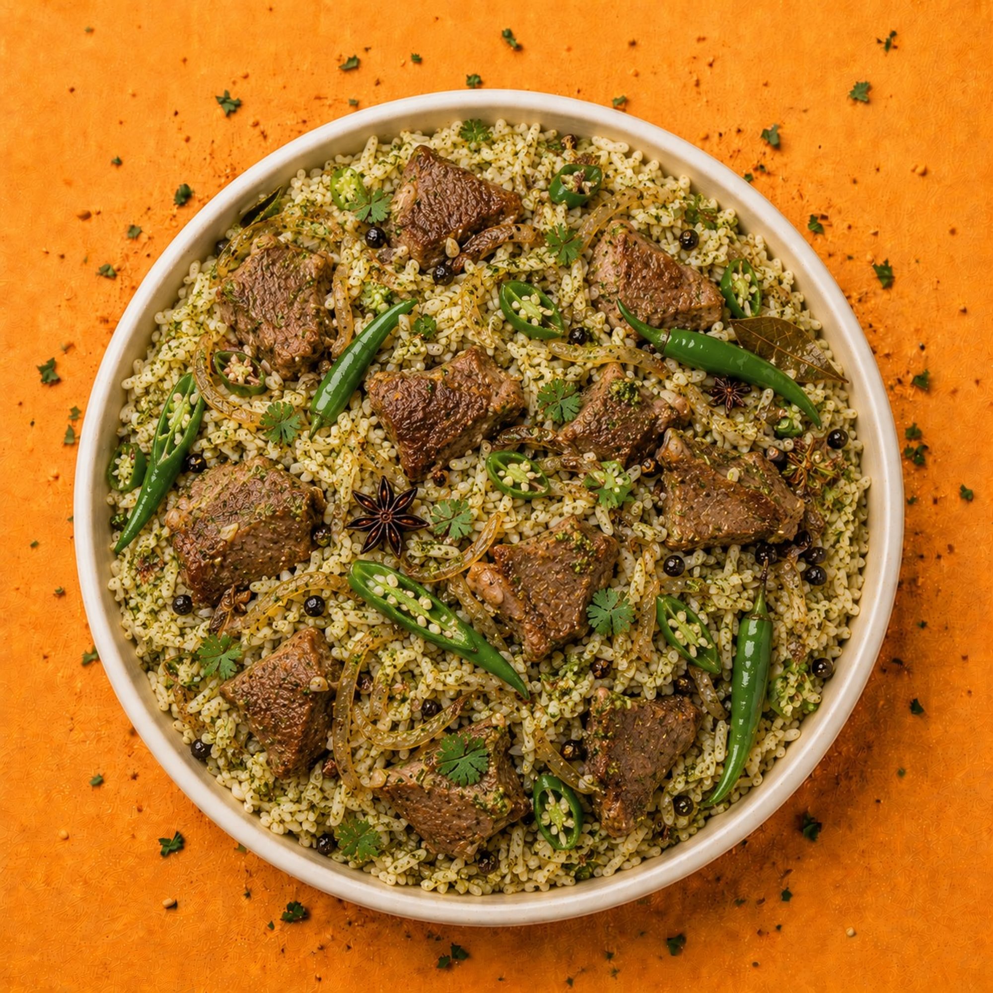 Green Chili Goat Pulao