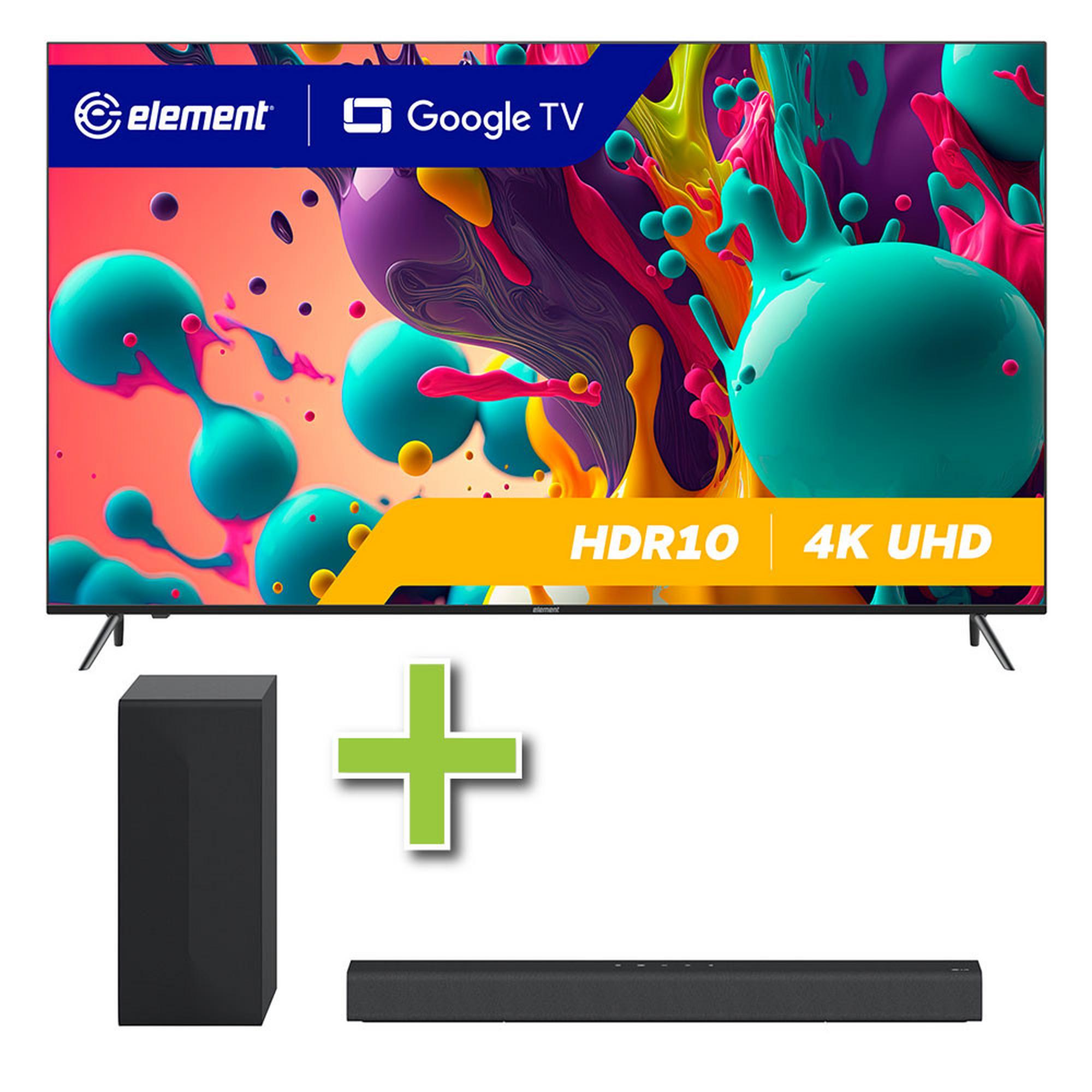 75" Element Frameless Google 4K UHD Smart TV w/ LG 2.1 Channel 300-Watt Sound Bar & Wireless Subwoof