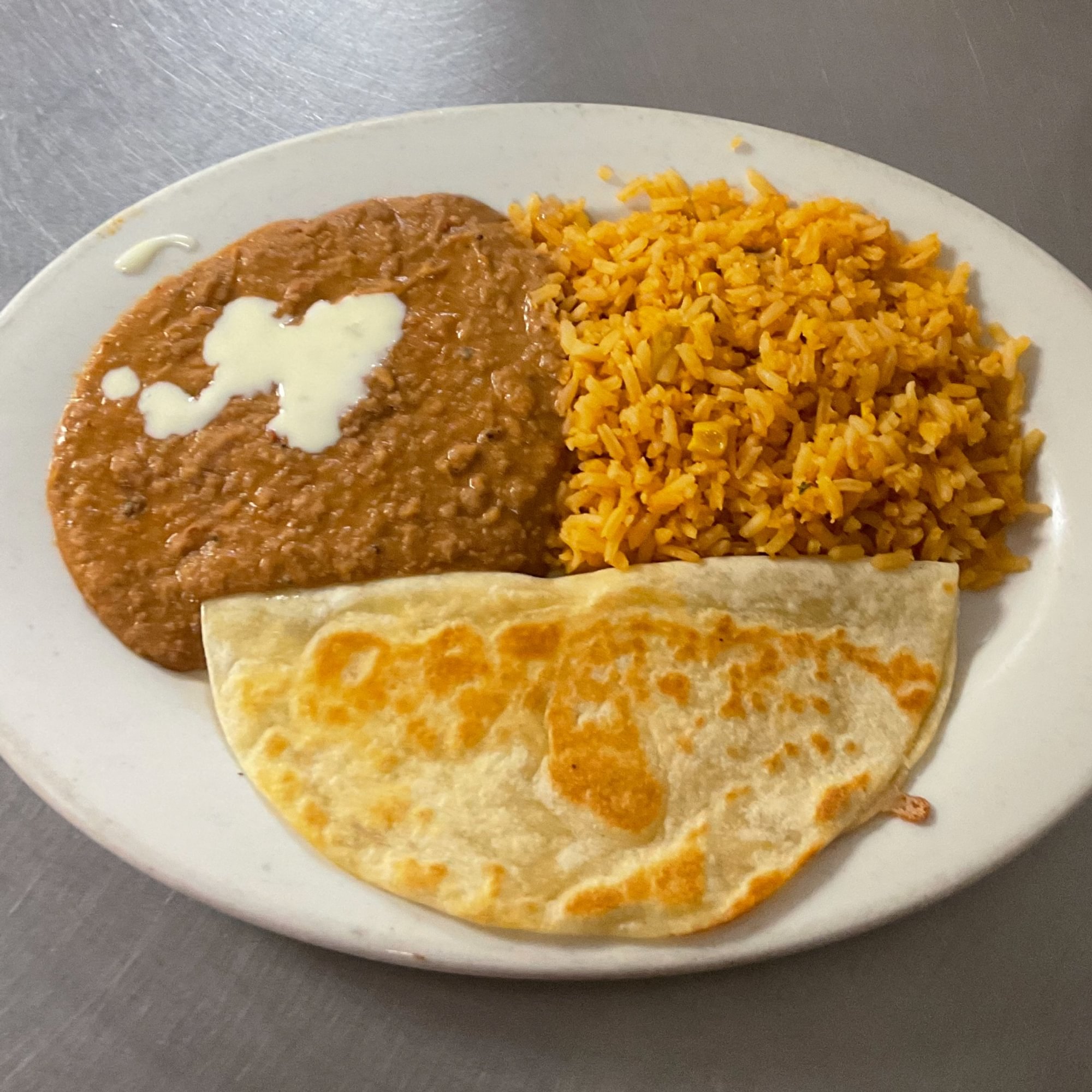 Kids Cheese Quesadilla, Rice, & Beans