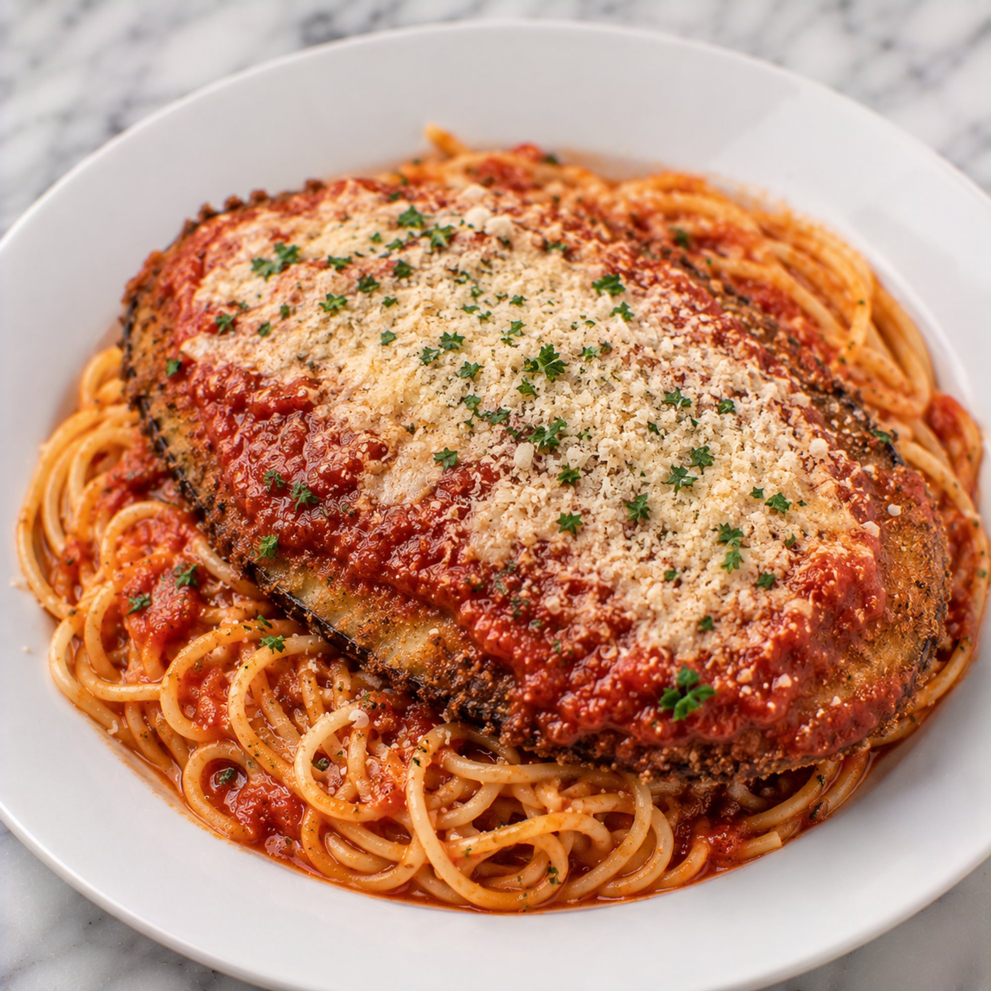 Eggplant Parmesan with Spaghetti