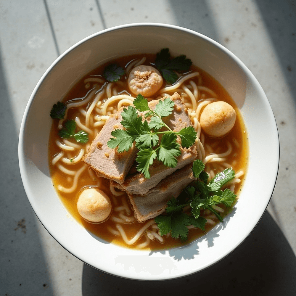 H1- Nam Vang Noodle Soup with Pork, Shrimp and Fishballs