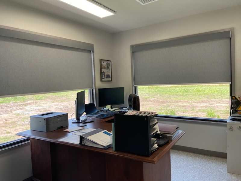 These gorgeous gray Roller Shades are a perfect match for a formal, professional setting. They help create a productive and collaborative working environment here in Tulsa.  BudgetBlindsOwasso  TulsaOK  RollerShades  CommercialShades  FreeConsultation  WindowWednesday