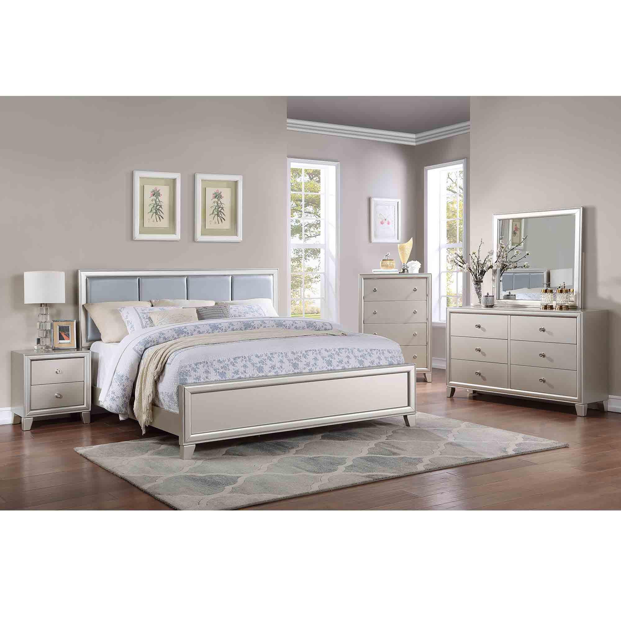 Queen Omni Bed - Champagne w/Chest, Dresser, Mirror, Nightstand