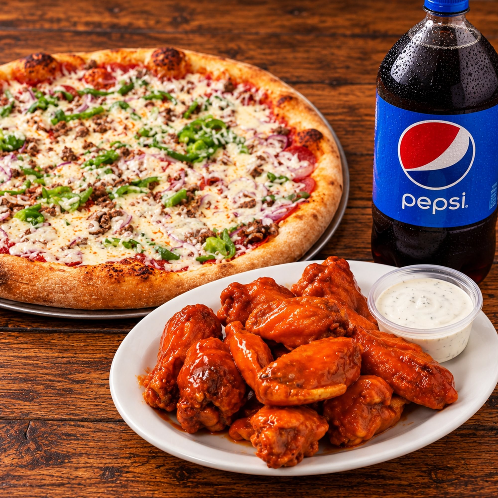 18" Pizza, 8 Wings & 2-Liter Combo