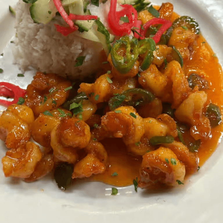 Jalapeño sweet chili prawns dinner
