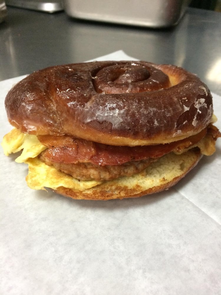 Cinnamon Roll Sandwich: Bacon, Egg, Sausage, & Cheese