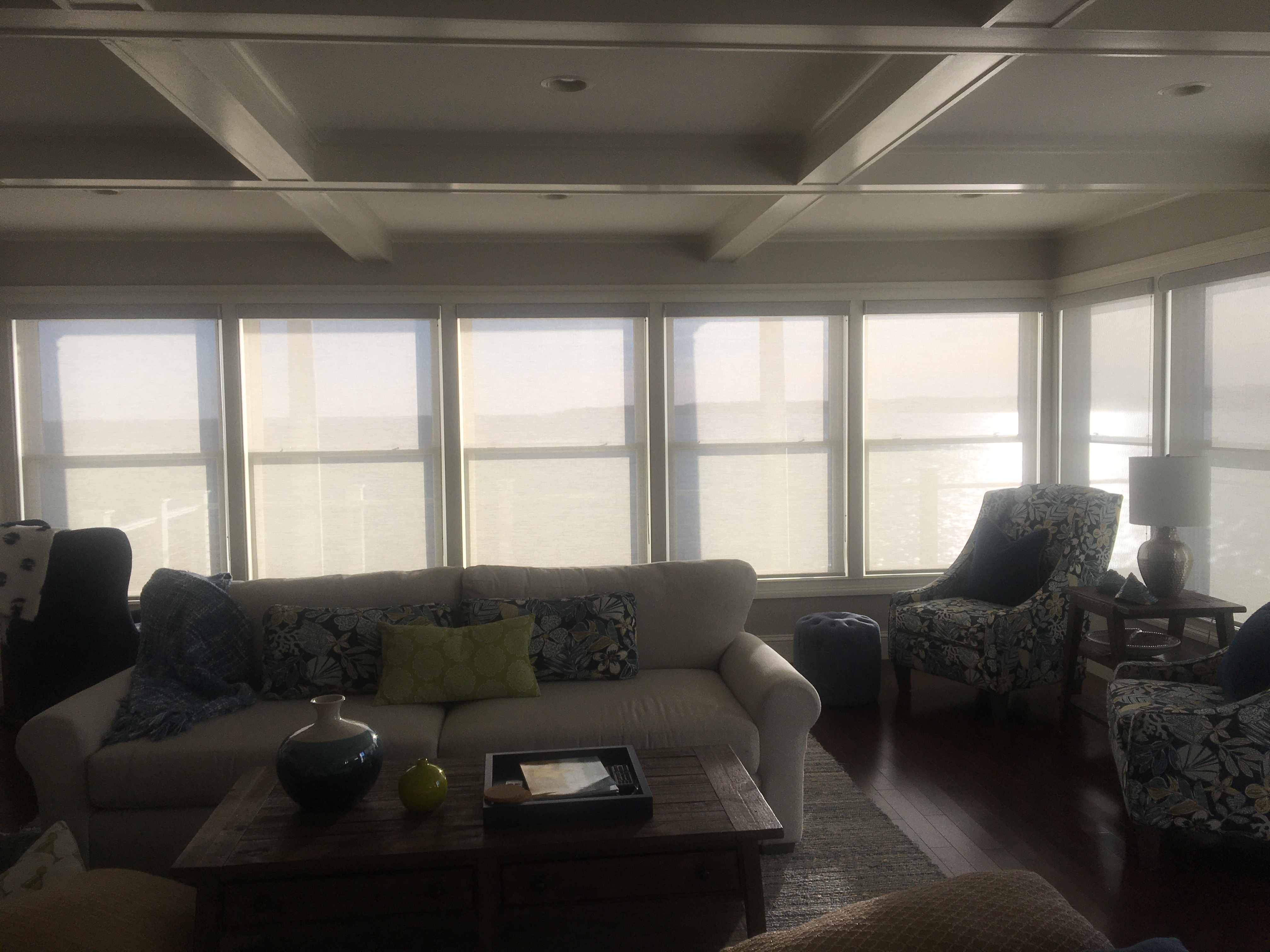 4% Solar Screen Shades to reduce the glare off the ocean, (Fully Lowered)