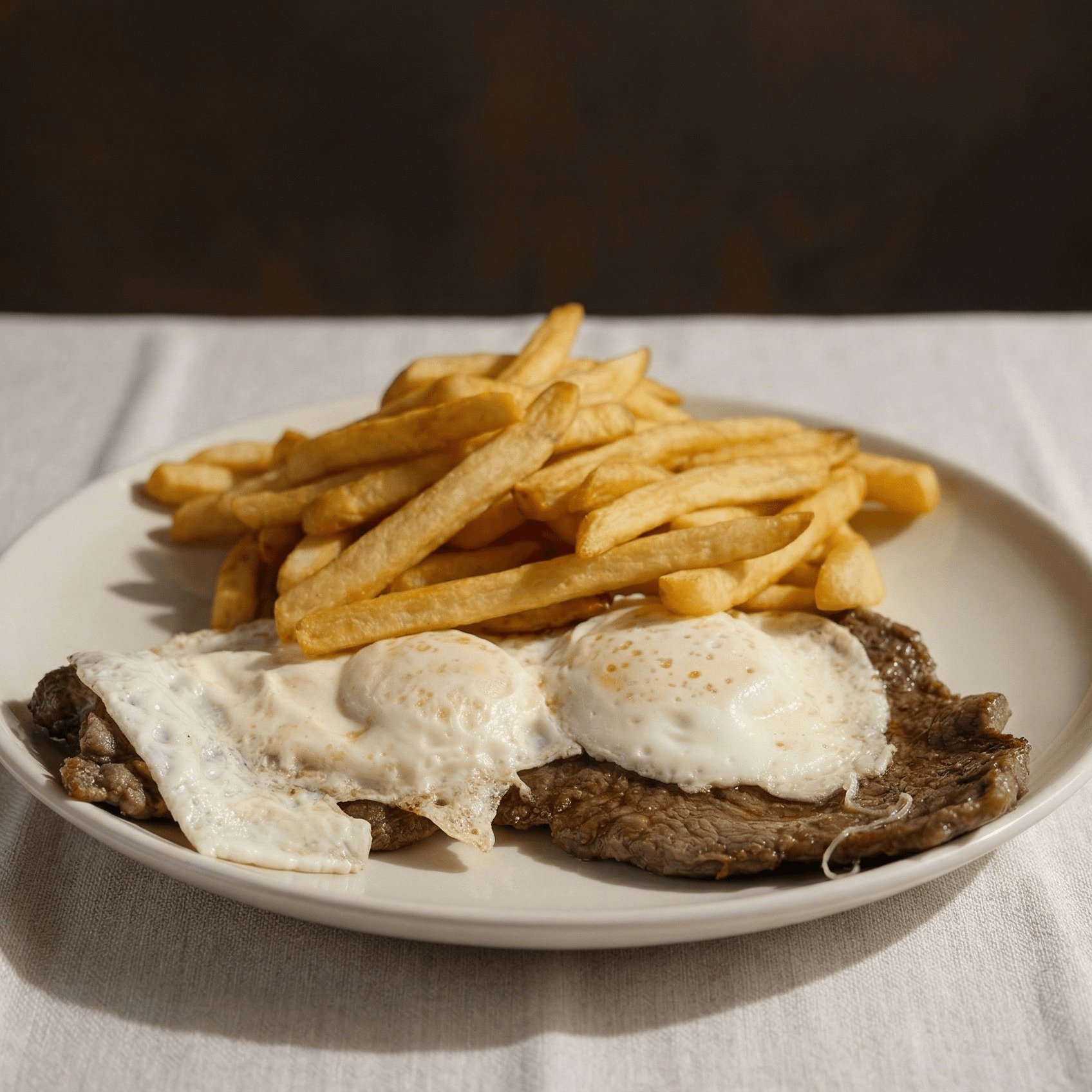Bistec Y Huevos Fritos Con Papitas Fritas / Steak & Eggs with French Fries