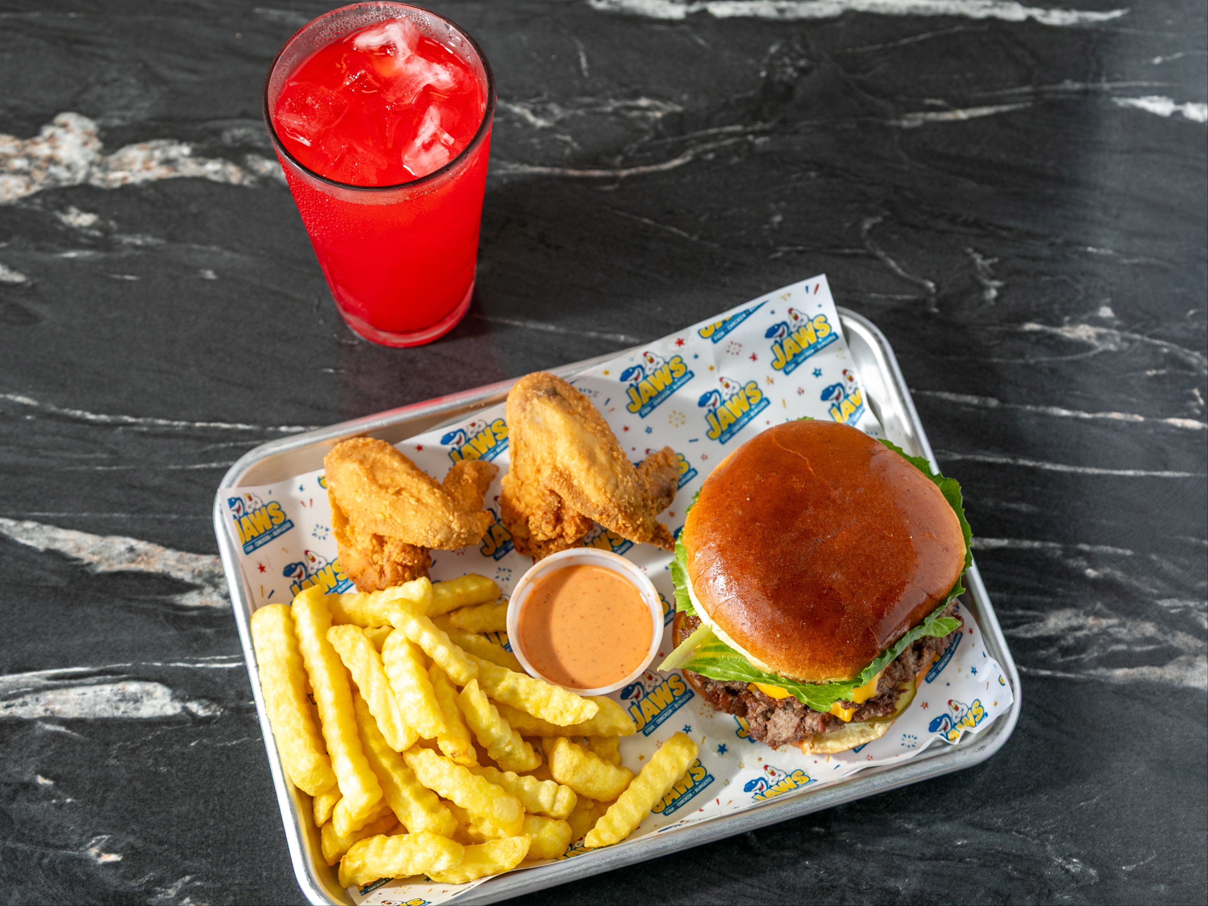 Combo #7: (Double Smash Burger & 3 Wings or Leg N' Thigh)